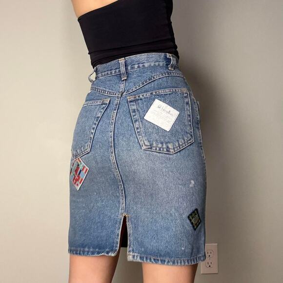 90s patchwork denim high rise denim skirt midi - United Colors of Benetton - Picture 5 of 8